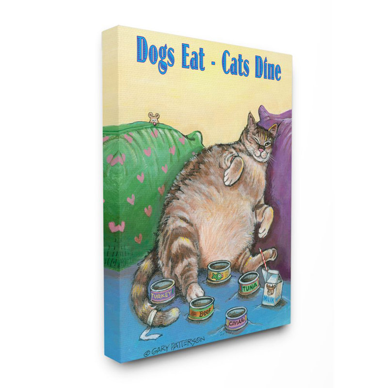 «Dogs Eat Cats Dine» par Gary Patterson - reproduction d'art graphique, H 40 po x l 30 po, Toile tendue