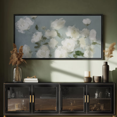 White Rose Floral Brushstroke Canvas Bedroom Print Wall Art