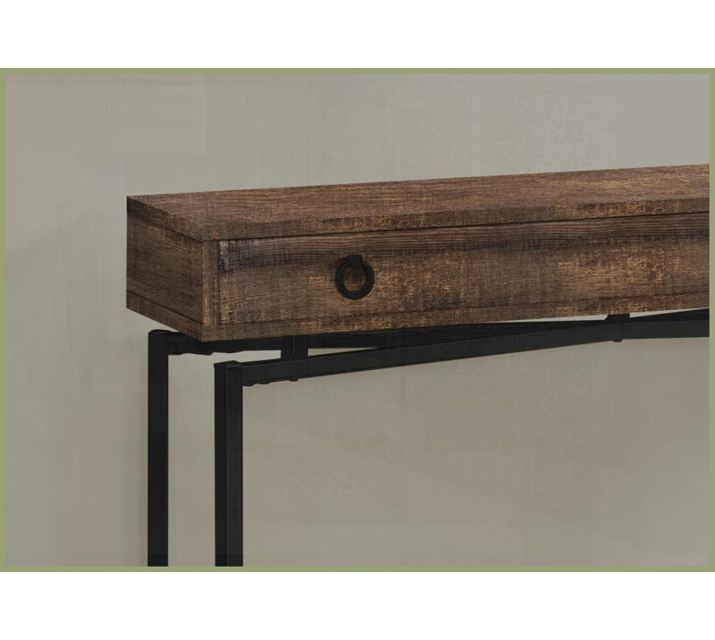 Table basse brune à l'apparence de bois avec tiroir de rangement, base en métal noir pour le salon et amp; Hall d'entrée