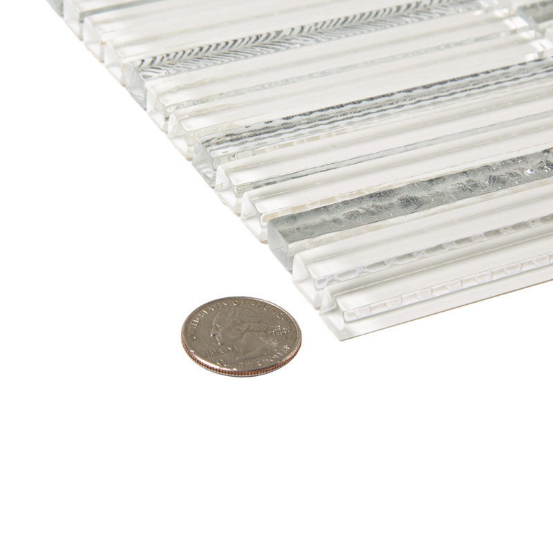 11.8" X 11.8" Glass Mosaic Tile, White/Silver