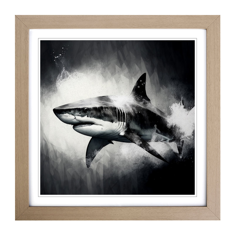 Shark Gestural Art No.1 - Framed Print, Oak