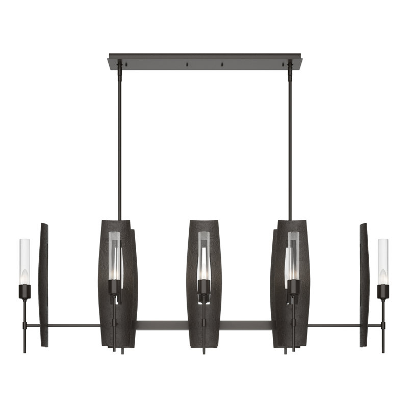 Luminaire suspendu linéaire à 8 lumières pour îlot de cuisine Passage, Transparent, Bronze frotté à l'huile