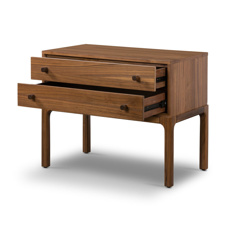 Table de chevet en bois massif à 2 tiroirs Jacobsen en noyer naturel