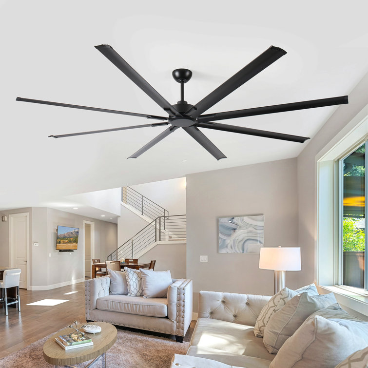 96 Inch Industrial Dc Motor Ceiling Fan, Large Ceiling Fan With 8 Reversible Blades,  5-Speed Remote Control, Home Or Commercial Ceiling Fans For Porch/Garage/Shop, Black