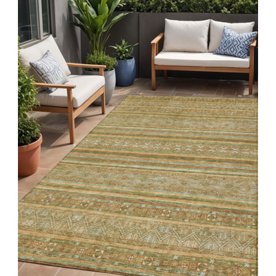 Tapis vert lavable intérieur / extérieur 5 pi x 8 pi vert artichaut doré et beige