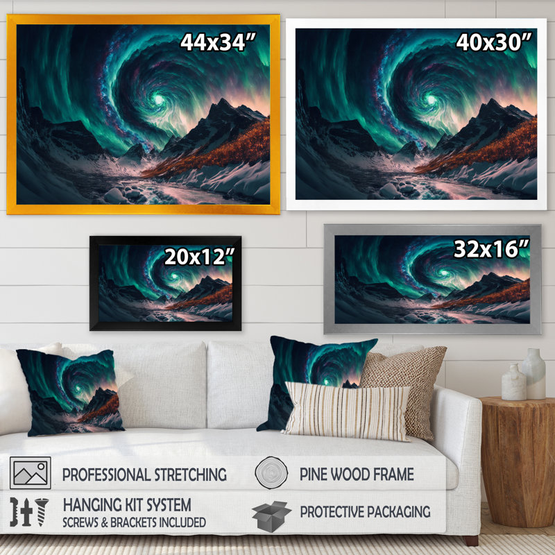 Aurore boréale Magical Northern Lights II - reproduction sur toile, Impression noire sur toile encadrée