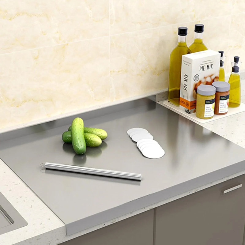 Planche à découper double face en acier inoxydable 304, très grande planche à pâtisserie en forme de Z avec rebord de comptoir, tapis de cuisine robuste, lavable au lave-vaisselle
