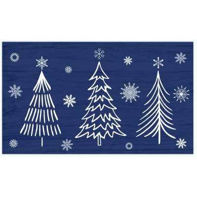 Tapis de sol bleu de Noël 43 x 74 cm, tapis de cuisine, accessoire de chambre, tapis d'intérieur imprimé de Noël pour salon et chambre, pliable, à poils courts et antidérapant