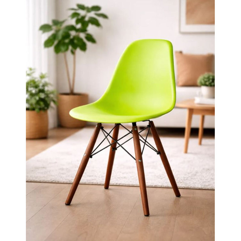 Chaise Hrileena Leffie avec pieds naturels, Vert, Noyer