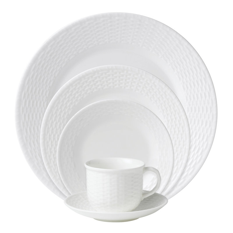 Nantucket Basketweave 5-Piece Porcelain Dinner Set, White