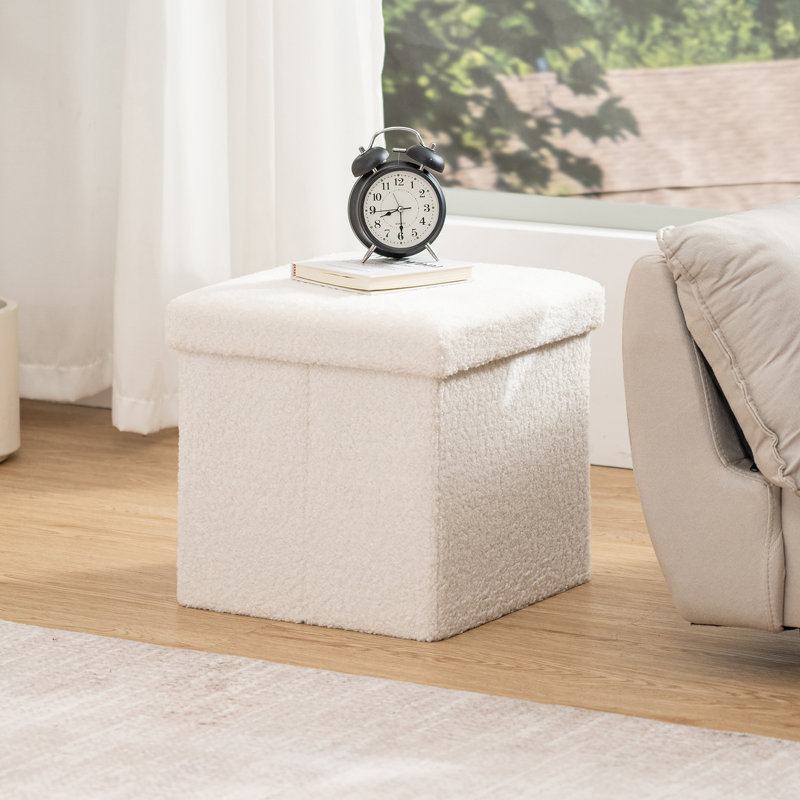 Repose-pieds pliant avec rangement, H 15 po x l 15 po x P 15 po, Blanc