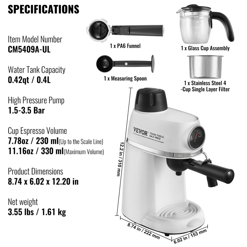 Stellweilan Tessberg Semi-Automatic Espresso Machine with Frother