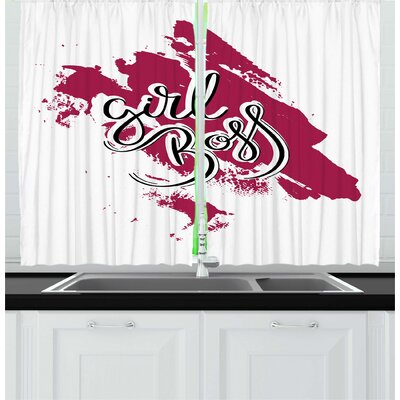 2 Piece Girl Boss Wording on Paintbrush Strokes Inspirational Lifestyle Kitchen Curtain Set -  East Urban Home, 2B7AFB45EE6649438ED8080FE2837440