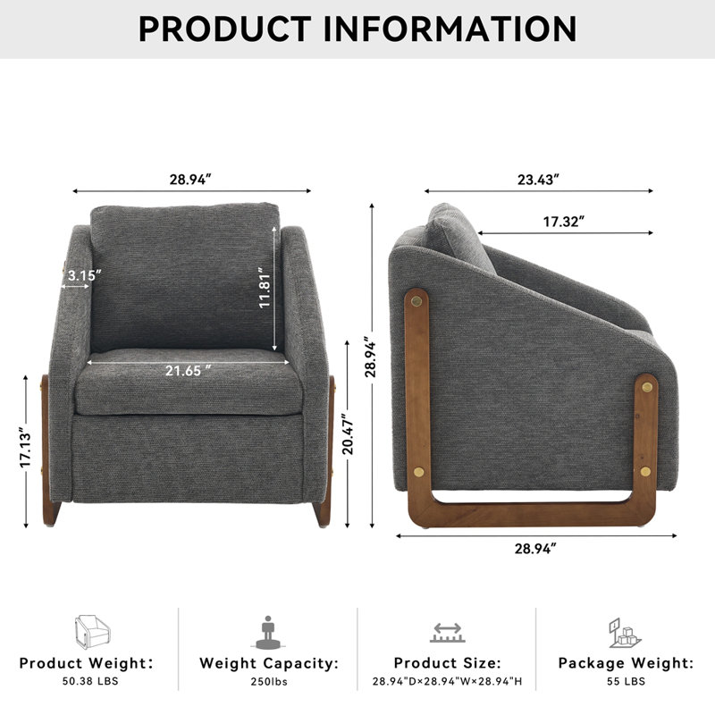 Fauteuil rembourré en tissu, Gris chenille