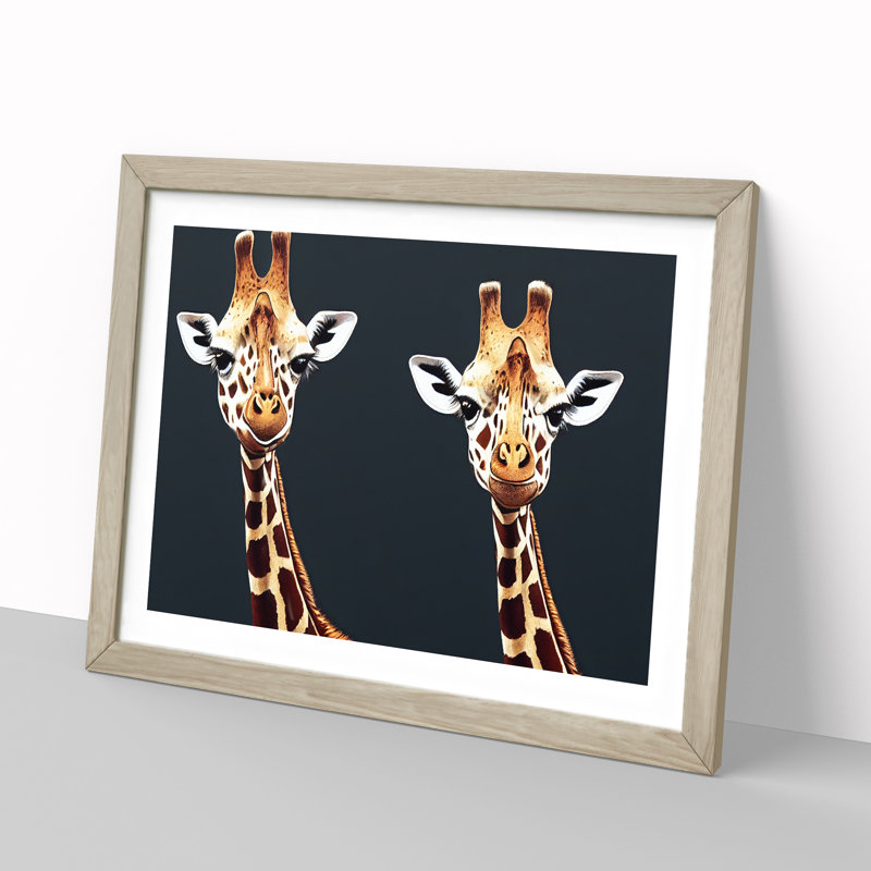 Two Giraffes Vol.2 - Framed Print, 25cm H x 34cm W x 2cm D, Oak Framed