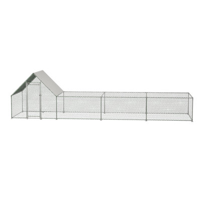 Grand poulailler en métal de 26 pi x l 6,7 pi x 6,6 pi, cage à poules, cage de poulailler en fil de fer galvanisé, cages à lapins avec couvercle imperméable et anti-ultraviolet pour l'extérieur