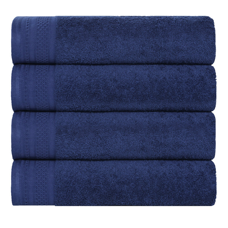 Navy Peony Honeycomb Textured Cotton Bath Towels Set of 4