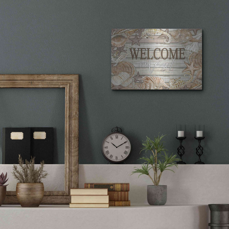 «Beach Welcome and Relax» par Cindy Jacobs, art mural en métal,, H 12 po x l 16 po