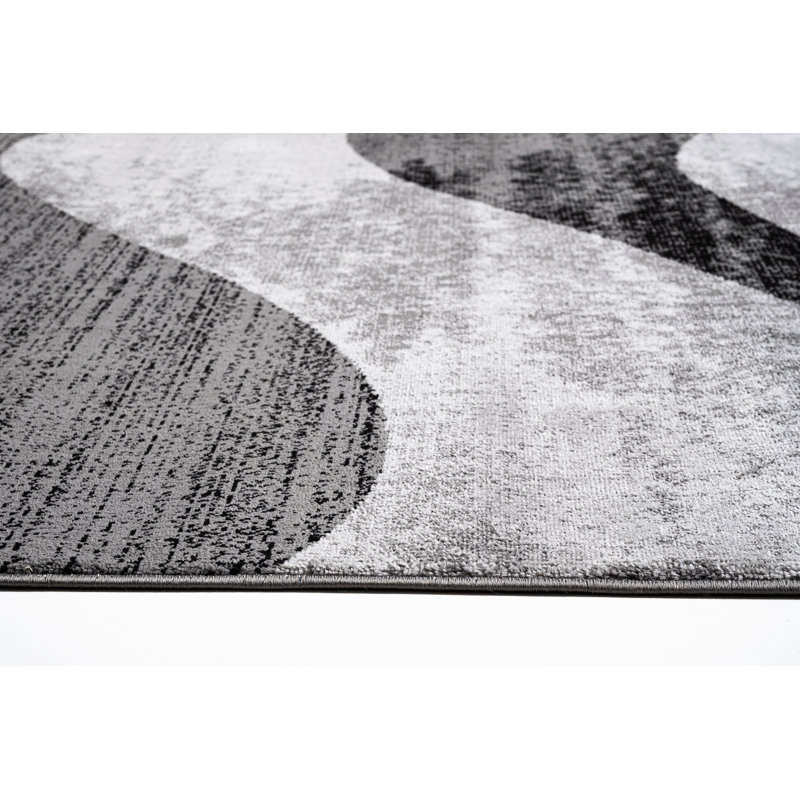 Abstract Area Rug, Rectangle 80 x 150 cm, Black