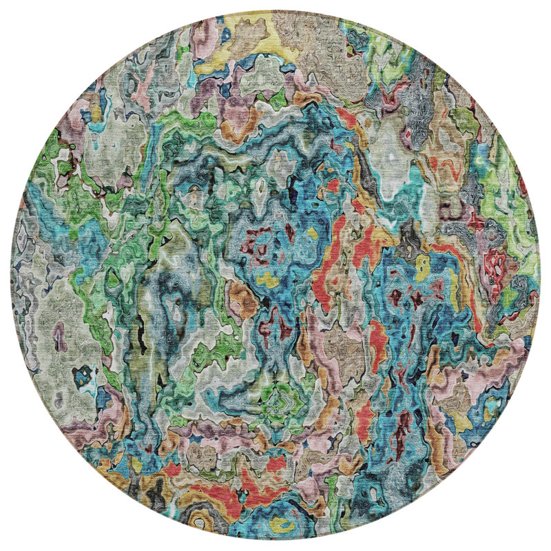Malchow Washable Abstract Area Rug, Round 8'