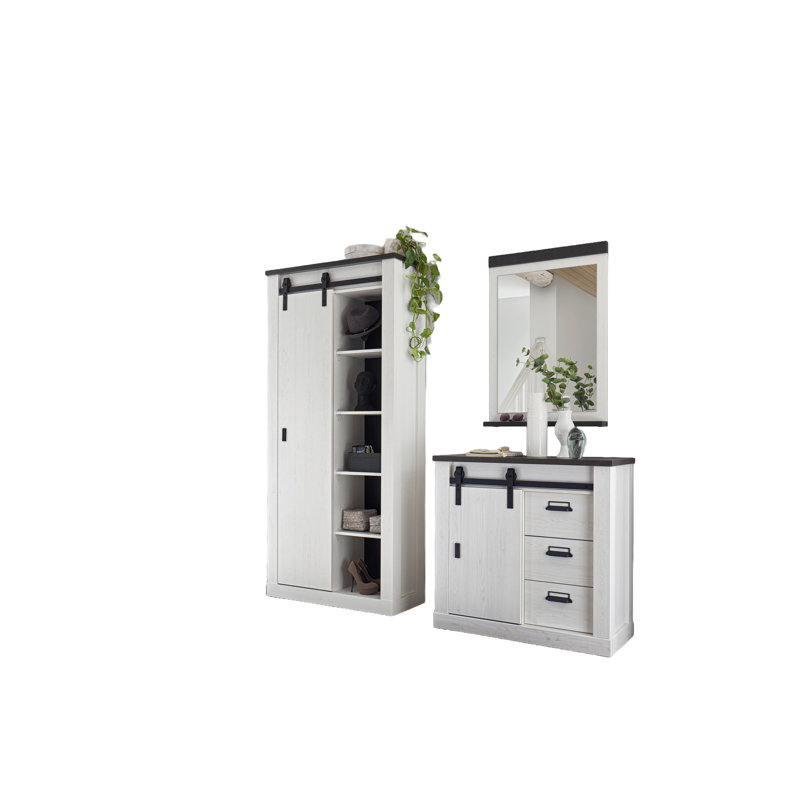 Jackeline 206 cm W Hallway Set with Shoe Storage, White/Black