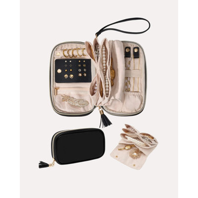 Étui à bijoux de voyage, pochette souple ultra-mince, cadeau pour femme - Noir