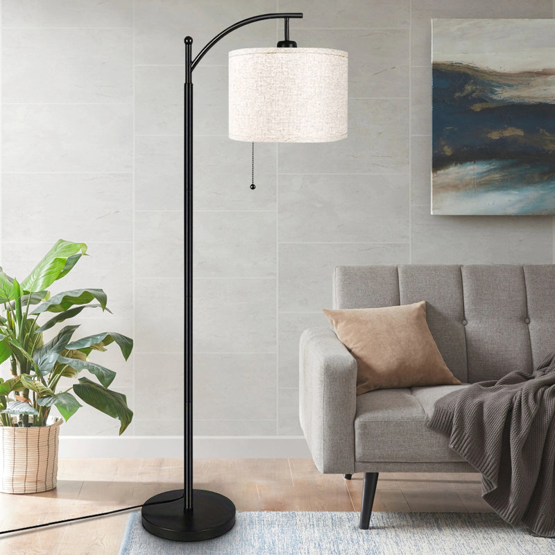 62.2" Arched Floor Lamp with Pull Chain, Bulb Included, Black