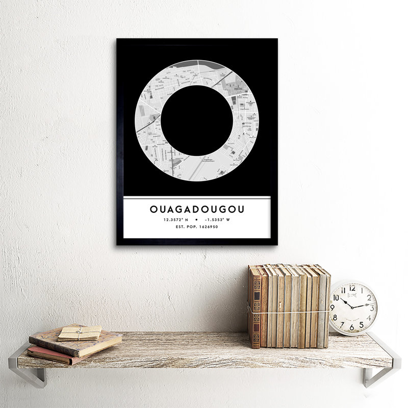 Ouagadougou Burkina Faso City Map Black And White - Single Picture Frame Typography