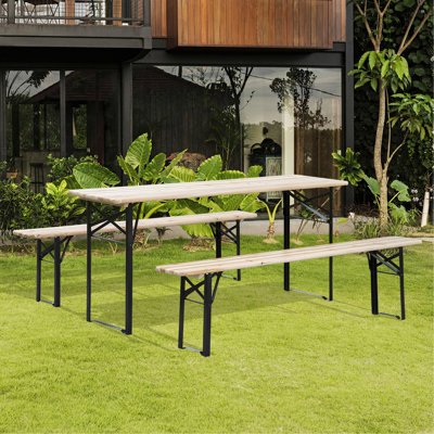 6' Portable Picnic Table And Bench Set, Outdoor Wooden Folding Camping Dining Table Set For Patio Garden Outdoor Activities