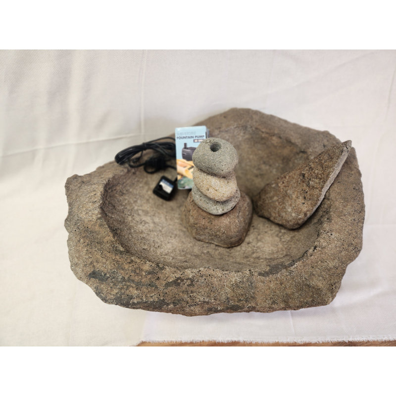 Three Stack Rustic Rock Bowl Pebble Fountain
