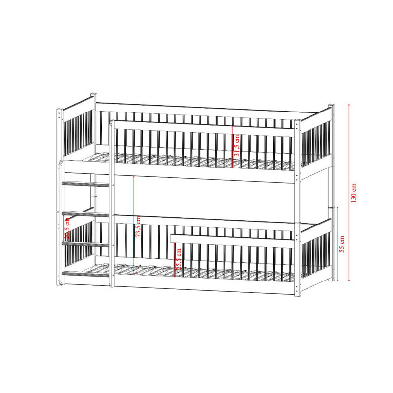 Wooden Bunk Bed Boston White W198cm - Crisp Pine Frame with Convertible Layout