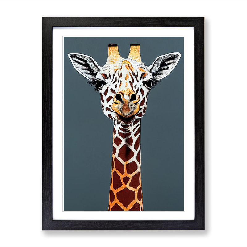 Marvellous Giraffe - Single Picture Frame Painting, Black, 64cm H x 46cm W x 2cm D