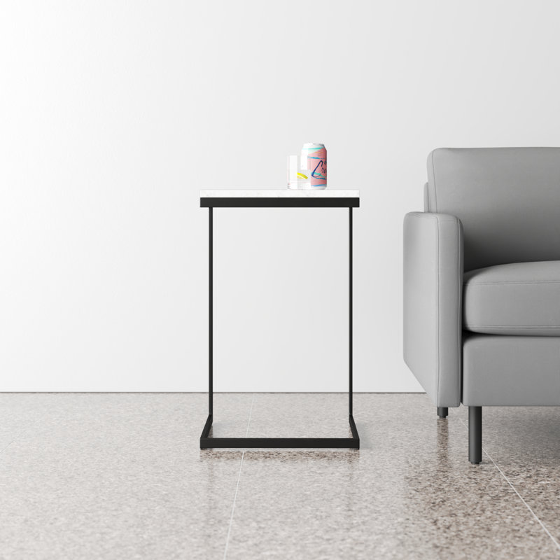 Cleo Modern C-Shape Black Iron & White Marble End Table