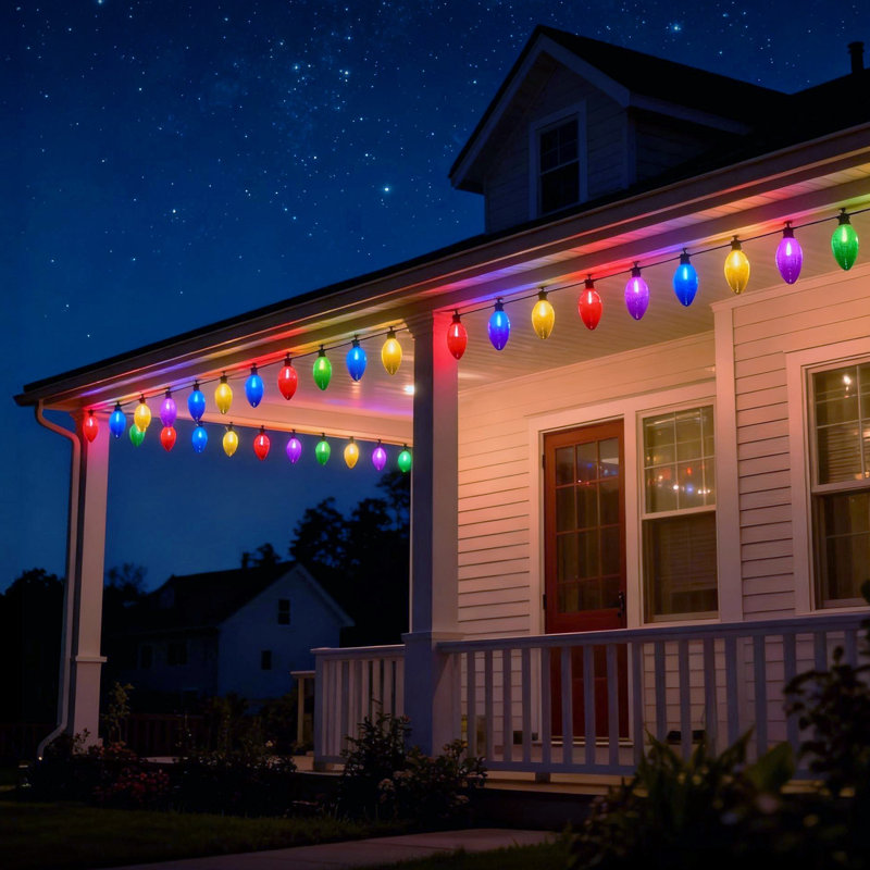 23ft Large C9 LED String Lights – Colorful Pathway & Hanging Outdoor Lights, Smooth