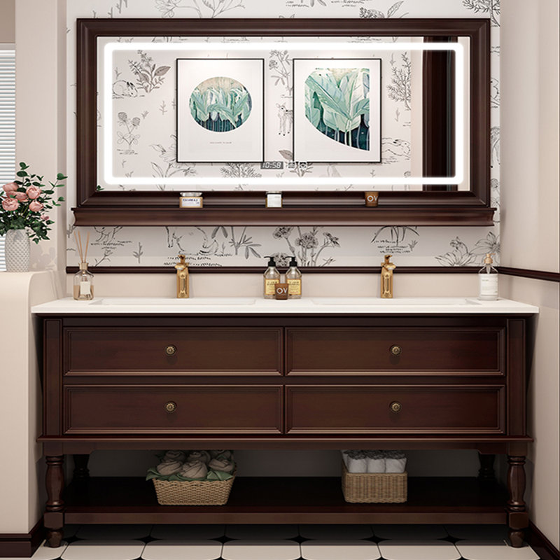 Meuble-lavabo de style américain de luxe rétro, H 31,5 po x l 70,9 po x P 21,7 po