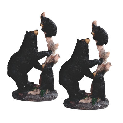"2-PC Set" ICE ARMOR 10.25"H Black Bear with Cubs Climbing on Tree Bear Family Figurine Figurine Statue Ornament Home/Room Decor and Perfect Gift Ideas for House Warming, Holidays and Birthdays Great Collectible Addition