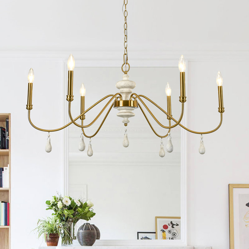 6 - Light Oversized Gabby Classic / Traditional Candle Wooden Chandelier
