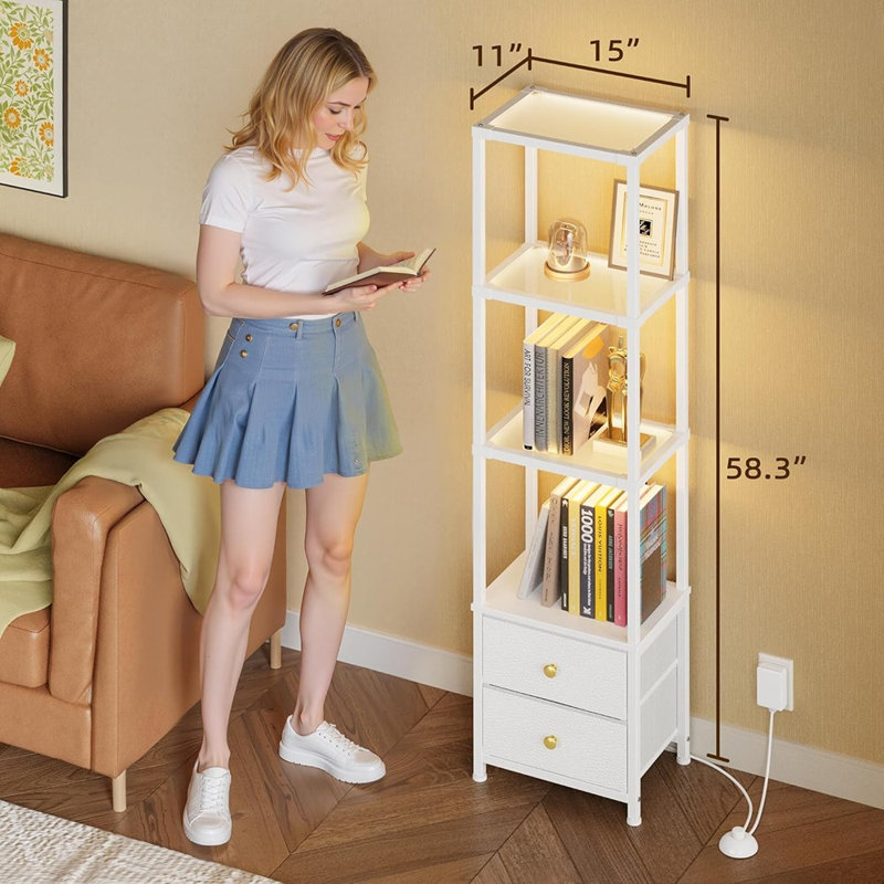 Bibliothèque en verre avec lumières à intensité variable, hauteur de 58,3 po ...