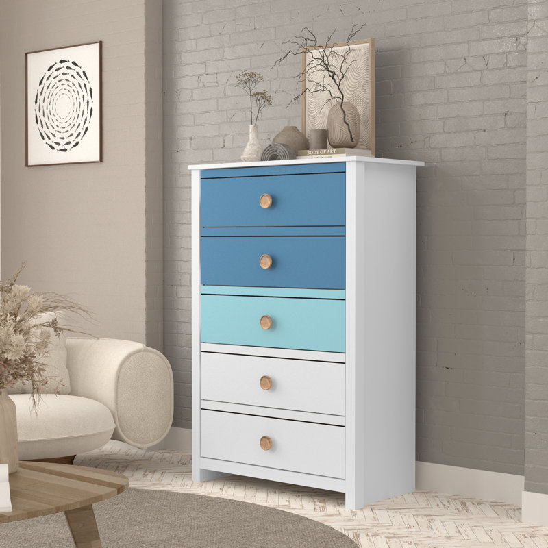 Bustillo 30.7'' Wide 5 -Drawer Chest, White/Blue