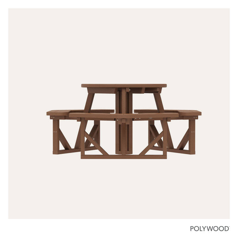 POLYWOOD Park 36" Round Picnic Table, Teak