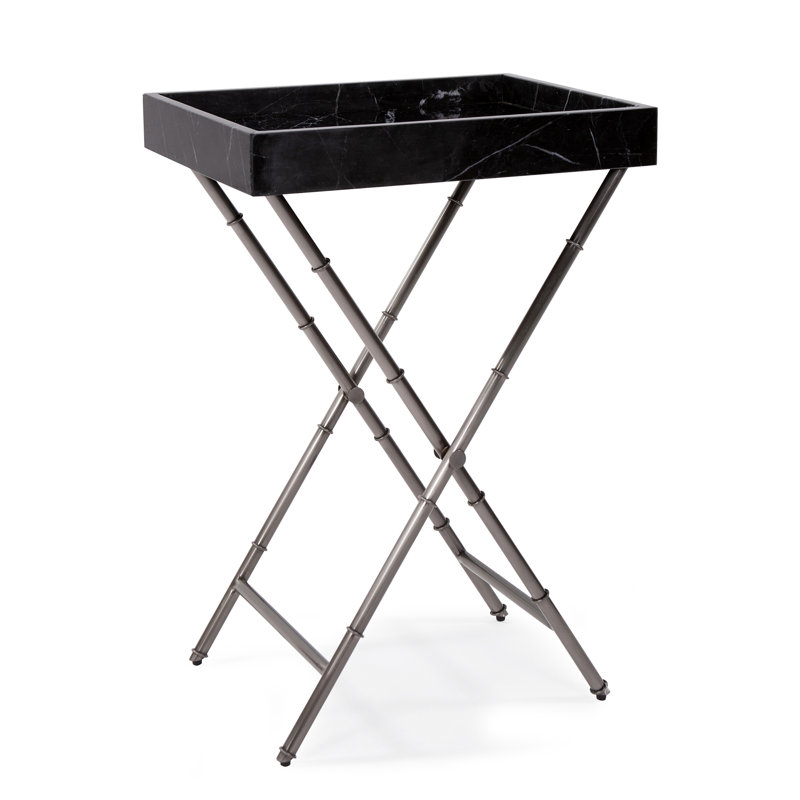 Arnlaugur Black Marble Tray Top End Table with Titanium Base