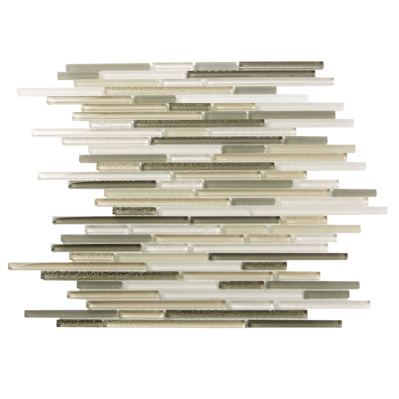 Waterfall Linear Glass And Metal Mosaic Tile, White/Beige