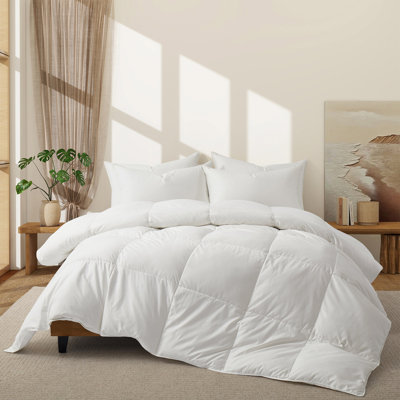 Lightweight Goose Feather & Down Duvet Insert – Breathable All-Season Comforter, Machine Washable, Even-Fill Sewn Box, Soft & Cozy Bedding