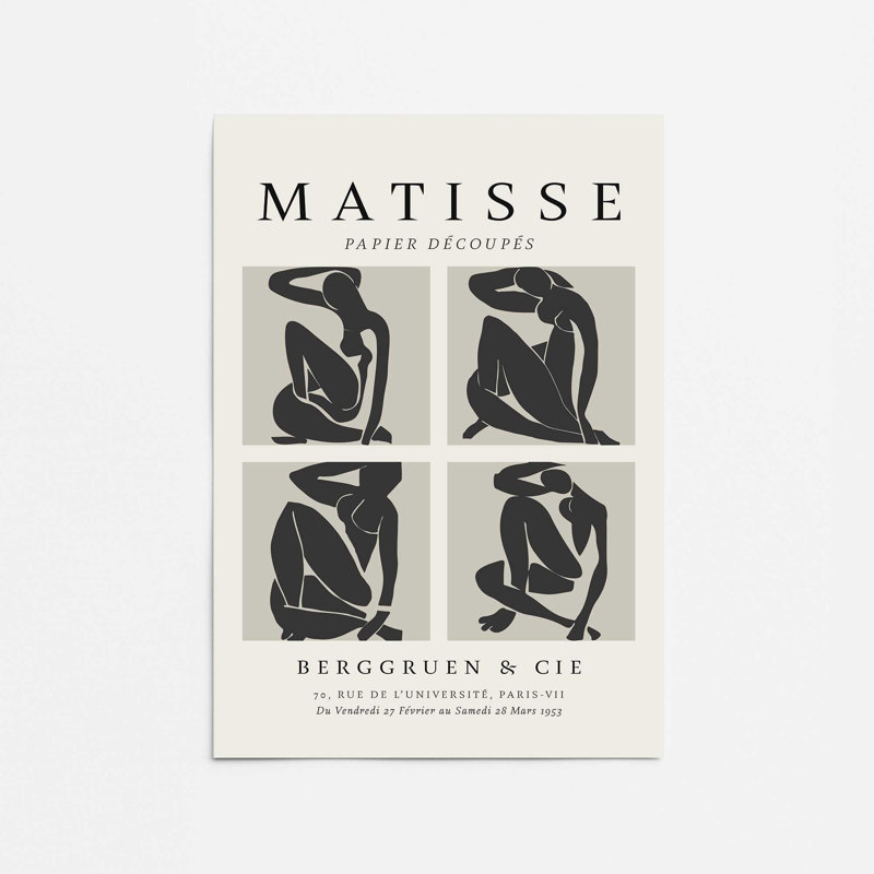 Nus Noir Matisse, reproduction d'art sur cadre argent poli, H 14 po x l 11 po x P 0,1 po, Impression sans cadre