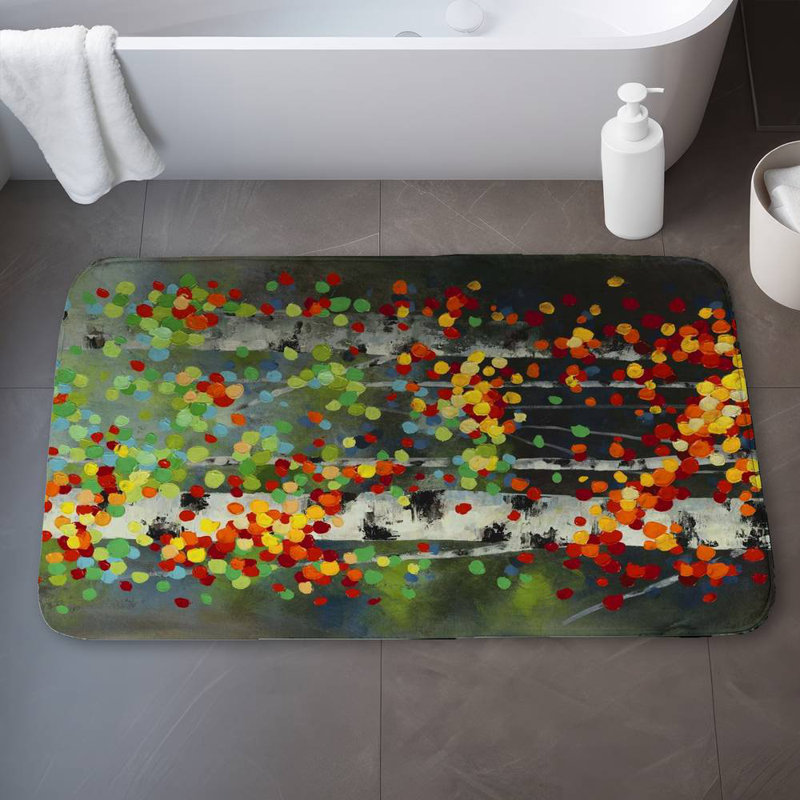 Colorful dotted leaves birches Bath Mat with Non-Slip Backing - Quick Dry Memory Foam Bathroom Rug - Absorbent - Modern Plush Spa-Style - Machine Washable