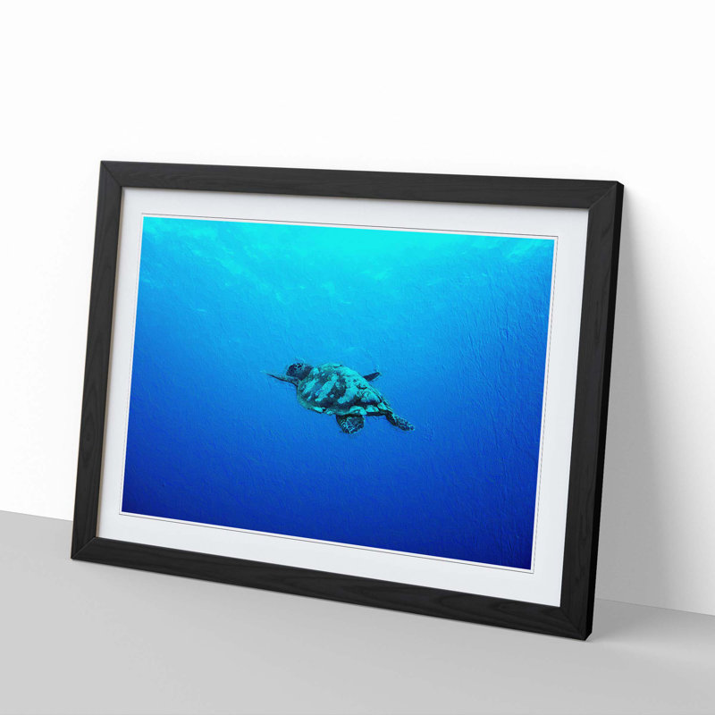 Swimming Turtle - Picture Frame Painting Print, 27cm H x 36cm W x 2cm D, Black Framed