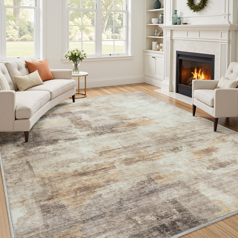 Elroy Modern Abstract Machine Washable Area Rug With Non-Slip Backing, Rectangle 9' x 12', Gray Brown, 0.28"