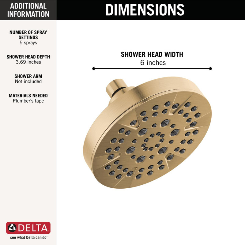 Multi Function Fixed Shower Head, Champagne Bronze