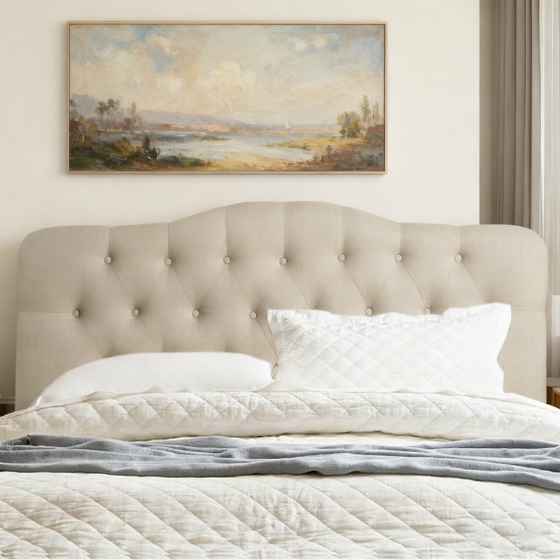 Linen Upholstered Headboard-Modern-Adjustable Height-Button Tufting, Queen, Beige