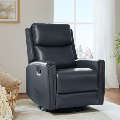 Chikako Genuine Leather Swivel Rocker Manual Recliner